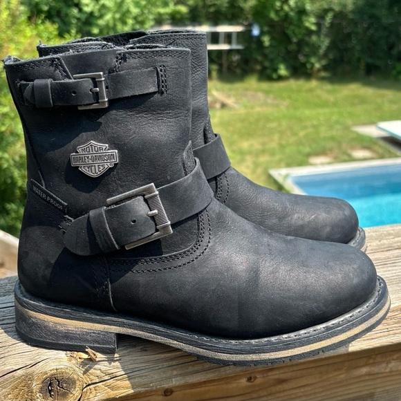 Harley-Davidson Women's Kommer Waterproof Black Leather Motorcycle Boots Size 6 - Picture 1 of 10